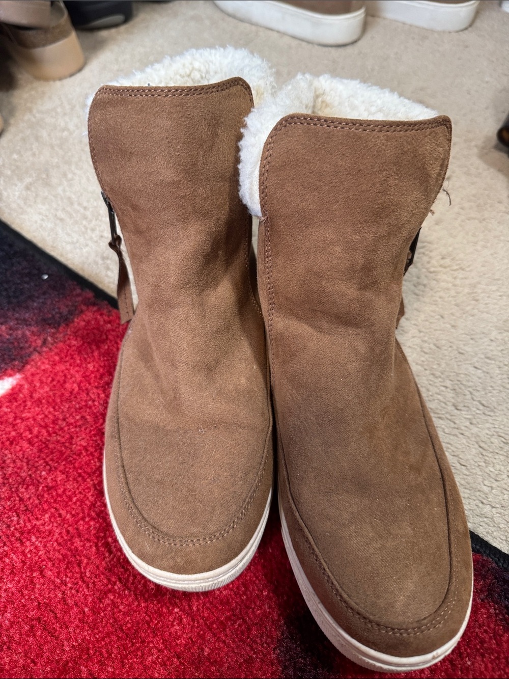 Universal Thread Brown Suede Ankle Booties with Shearling Trim